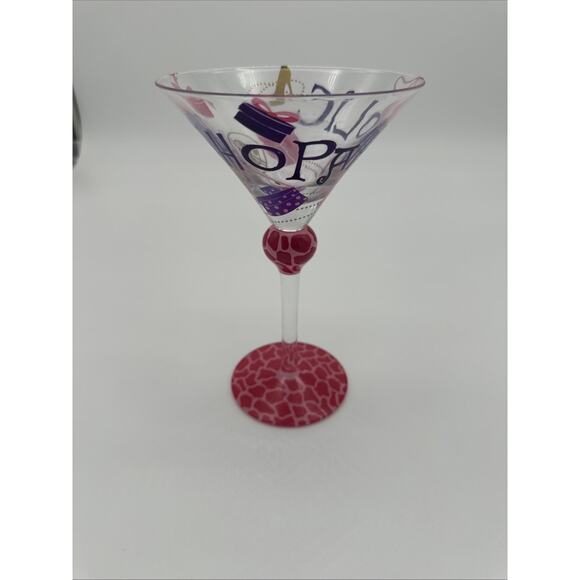 Martini Glass Shopaholic Art Deco Hand Painted Cheetah Print - Picture 1 of 7